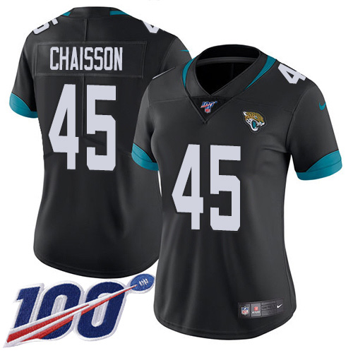 Nike Jacksonville Jaguars 45 K Lavon Chaisson Black Team Color Women Stitched NFL 100th Season Vapor Untouchable Limited Jersey